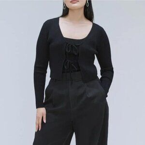 Everlane Cardigan Cropped Cotton Merino Wool Tie Sweater Womens S Cream Ribbed